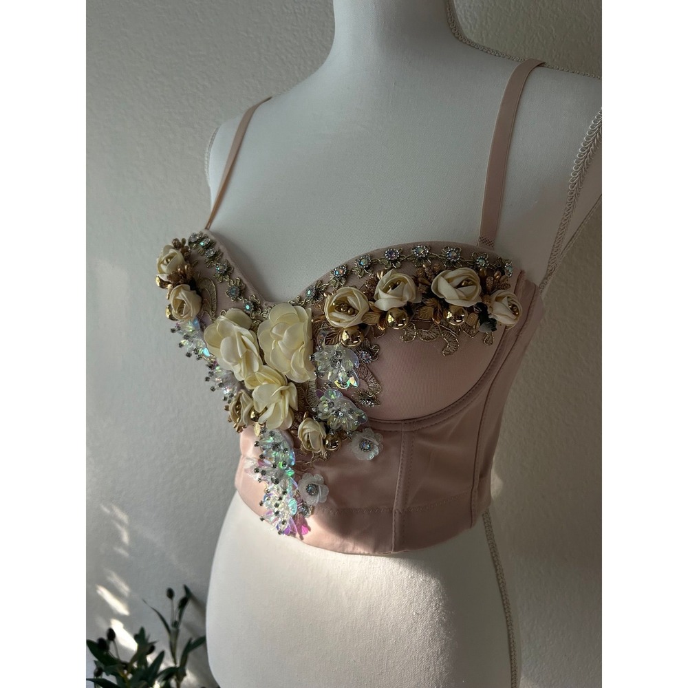 Monte Carlo Garden Bustier Embellished Blush Satin Corset Top S - Picture 4 of 8